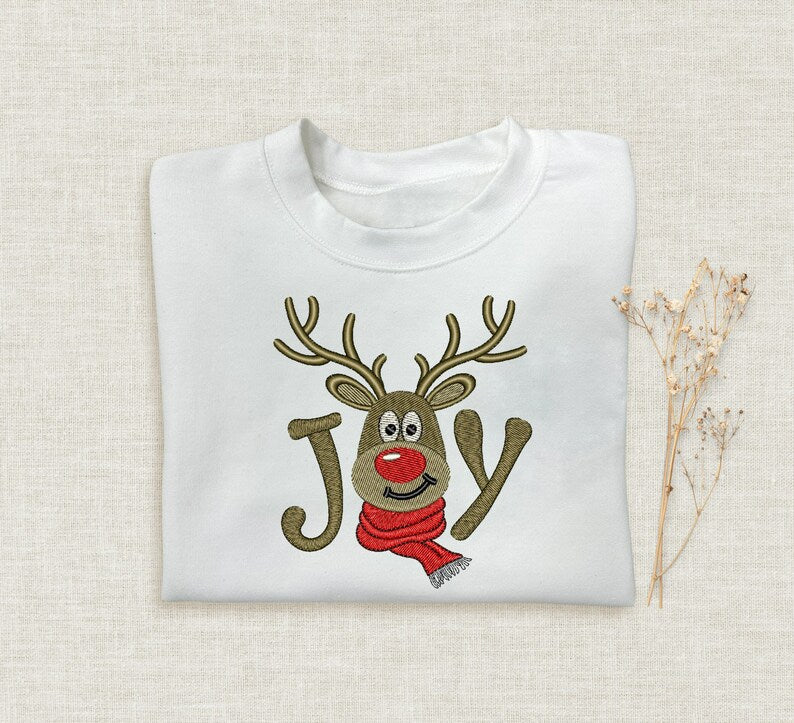 Joy Reindeer Christmas Embroidered Sweatshirt