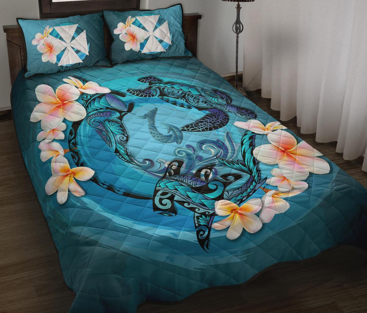 Wallis and Futuna Quilt Bed Set – Blue Plumeria Animal Tattoo A24