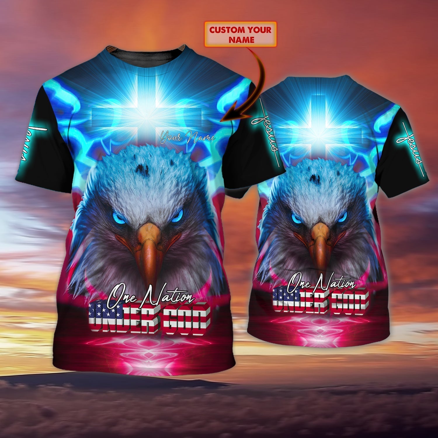 Personalized With Name Eagle American 3D Tshirt, One Nation Under God 4Th Of July Sublimation Shirts