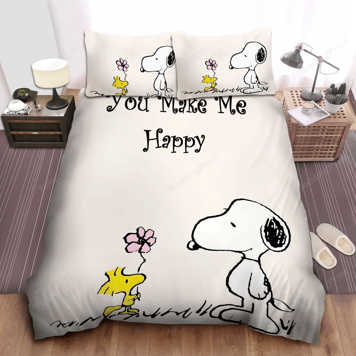 Peanuts Snoopy & Woodstock You Make Me Happy Bed Sheets Spread Comforter Duvet Quilt Bedding Set