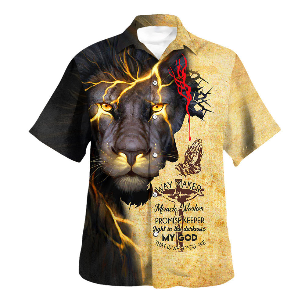 Way Maker Miracle Worker Promise Keeper Light In The Darkness My God That Is Who You Are Lion Hawaiian Shirt – Christian Hawaiian Shirt – Religious Hawaiian Shirts