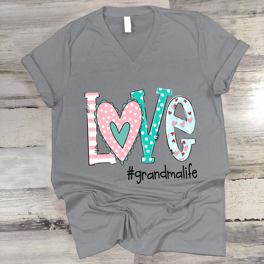 Personalized Love Grandma Life Art V-Neck