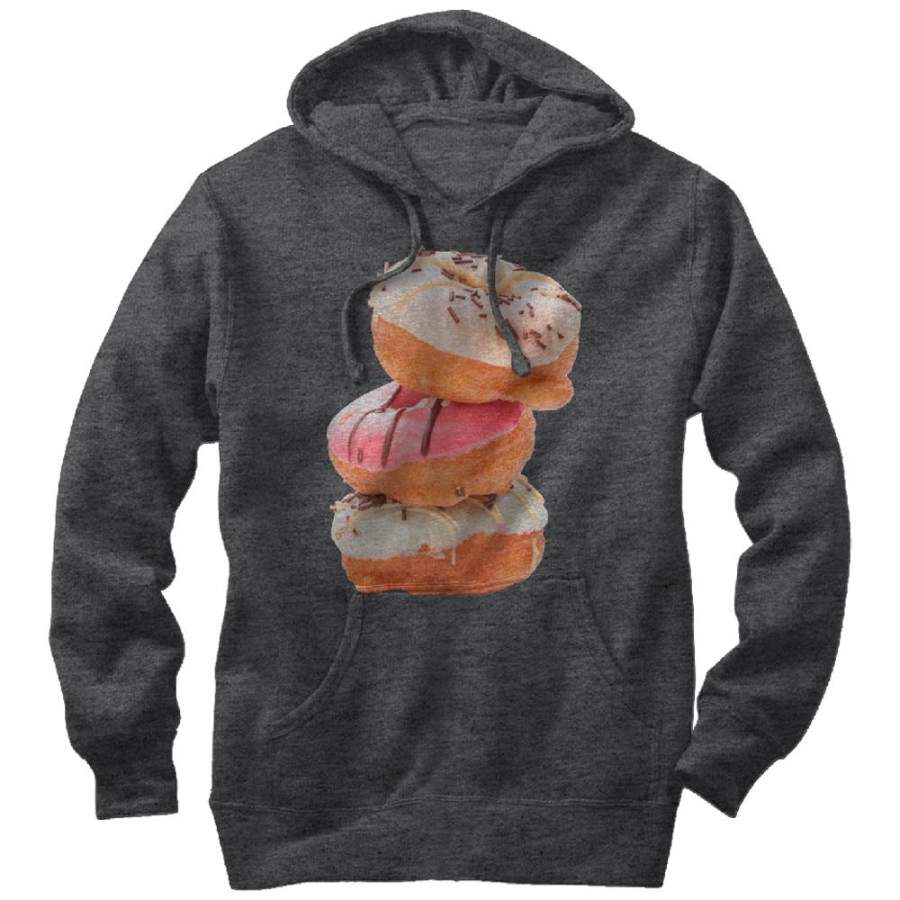 Lost Gods Men’s Three Doughnut Stack  Lightweight Hoodie Charcoal Heather