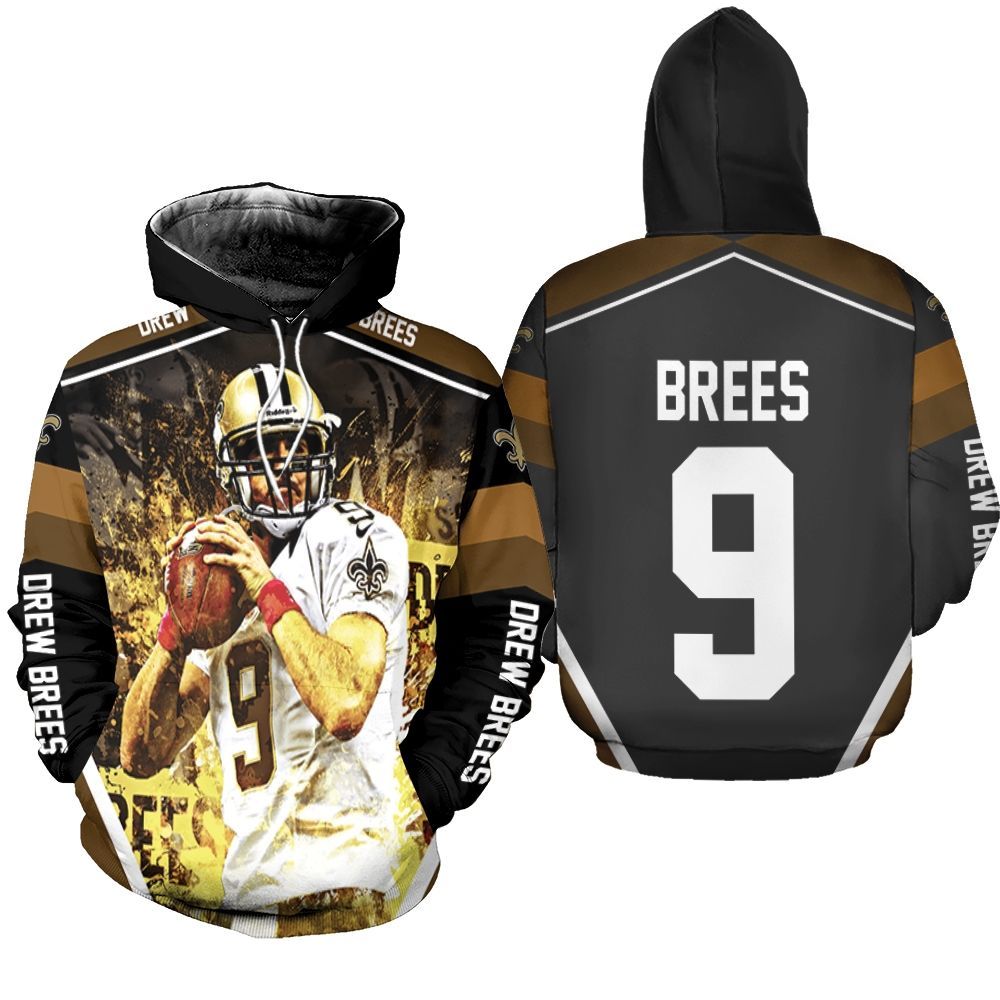 Drew Brees New Orleans Saints Black & Yellow Hoodie All-Over Print