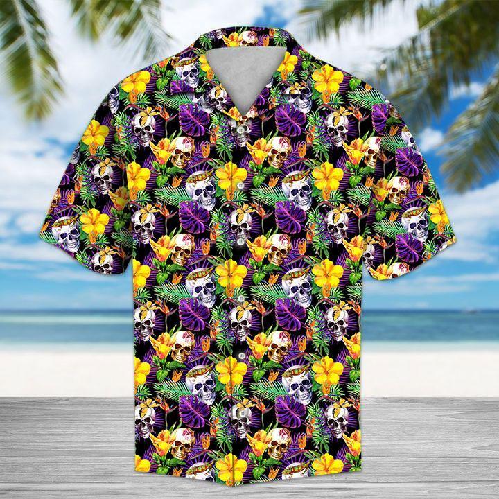 Tropical Purple Skull Hawaiian Shirt Ha74273