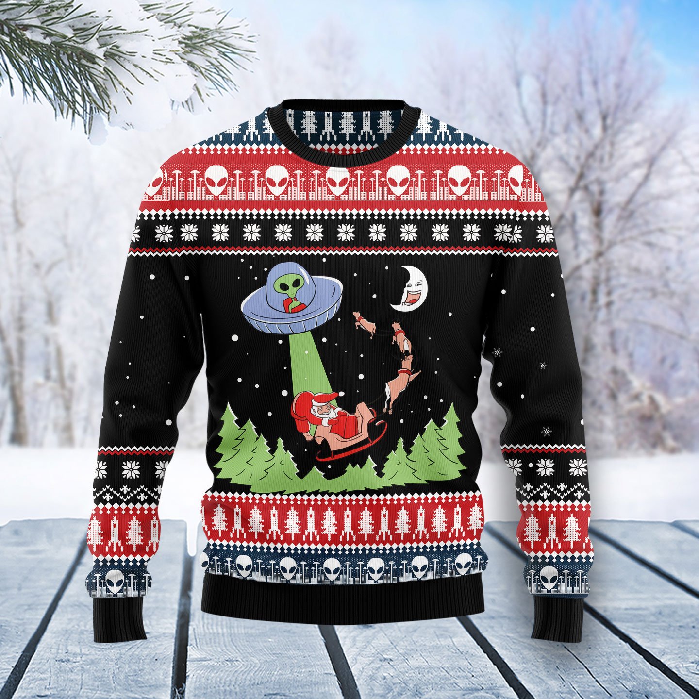 Alien Christmas T1611 Ugly Christmas Sweater unisex womens & mens, couples matching, friends, funny family sweater gifts (plus size available)