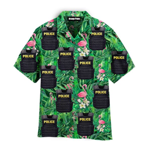 Police Armor Pink Flamingo Palm Leaves Pattern Hawaii Shirt For Men Women Ha8408