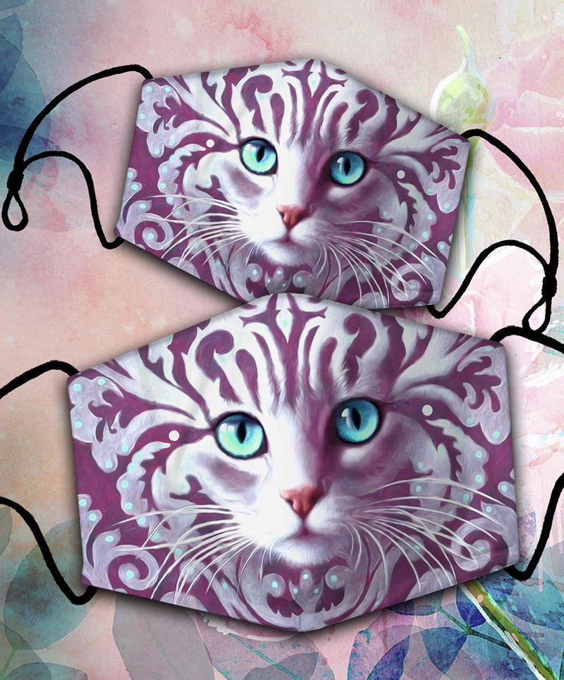 Lovely Purple White Cat Face Covering Kitty Kitten Cat Lovers Cotton Mask 1-10 Pcs For Kid & Adult All Over Print Face Mask Covering For Adults And Kids