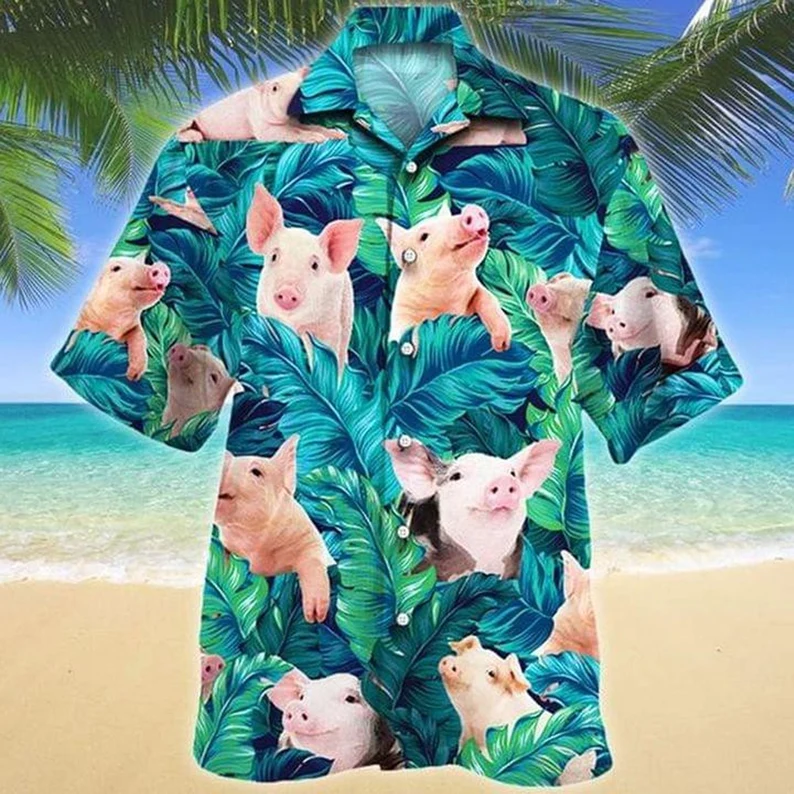 Pig Hawaiian Unisex Print Aloha Short Sleeve Casual Shirt Ha20211