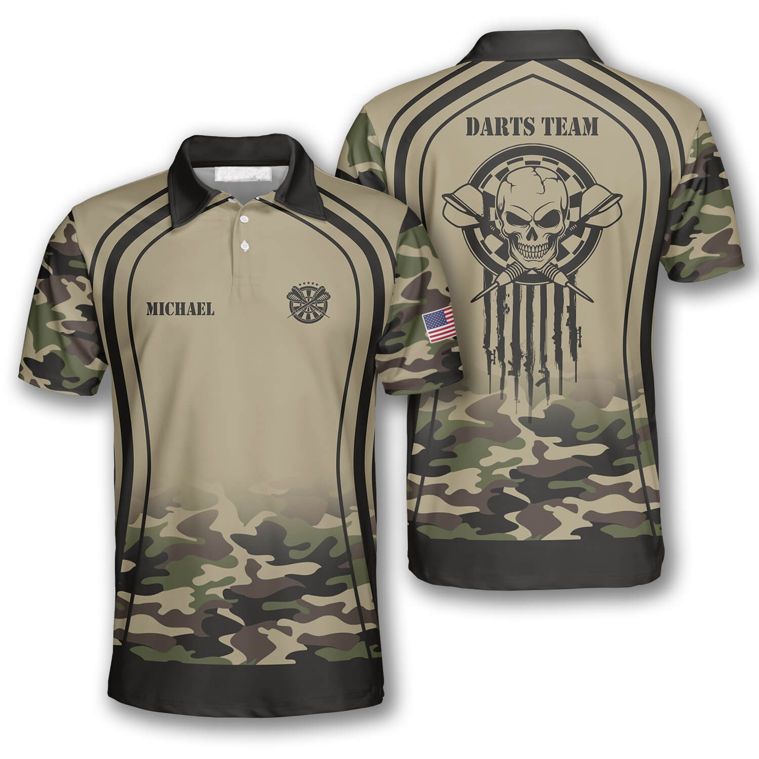 Skull Grim Reaper Camouflage Custom Darts Shirts For Men, Custom Dart Team Shirt