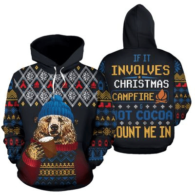 Christmas Campfire Hot Cocoa Bear Ugly Christmas 3D Printed Sublimation Hoodie Hooded Sweatshirt Comfy Soft And Warm For Men Women S to 5XL CTC16011396