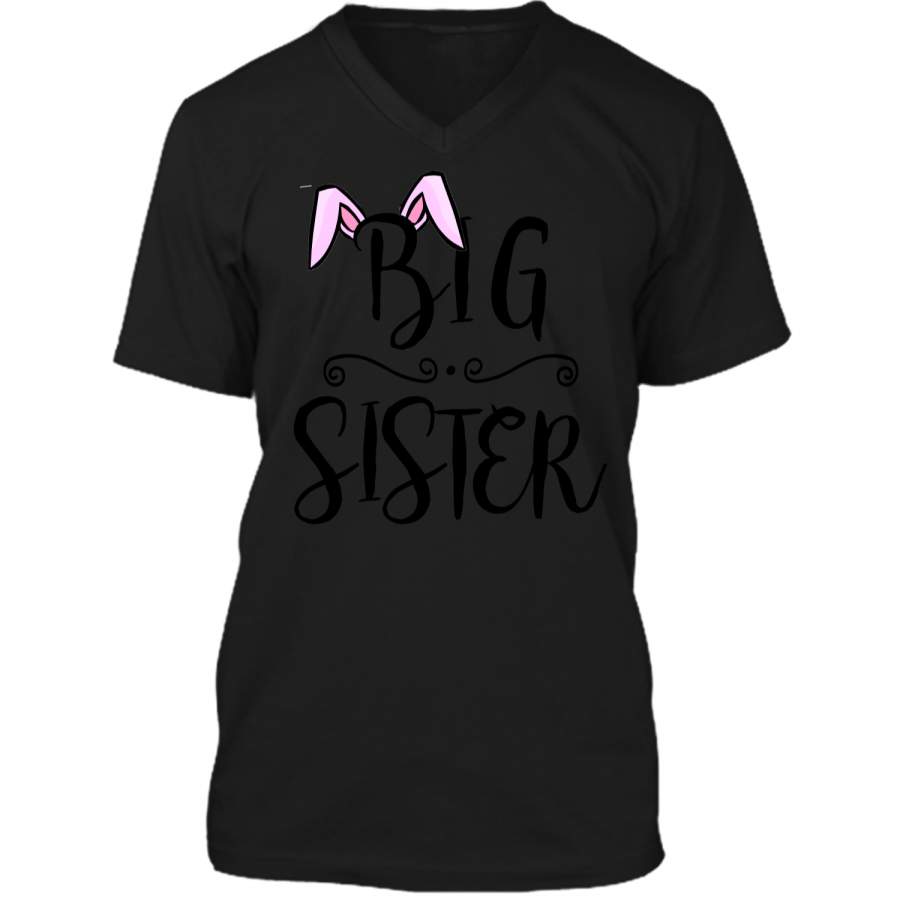 BIG SISTER FINALLY EASTER BUNNY T-SHIRT BABY ANNOUNCEMENT Mens Printed V-Neck T