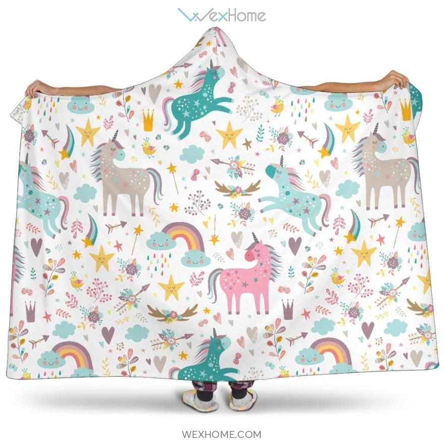 Colorful Unicorn Pattern Hooded Blanket