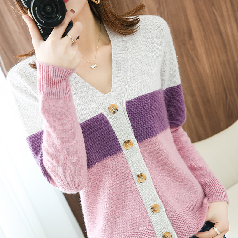 100% pure wool sweater ladies knitted cashmere cardigan V-neck pullover long-sleeved high-end high-quality coat sweater The New alx