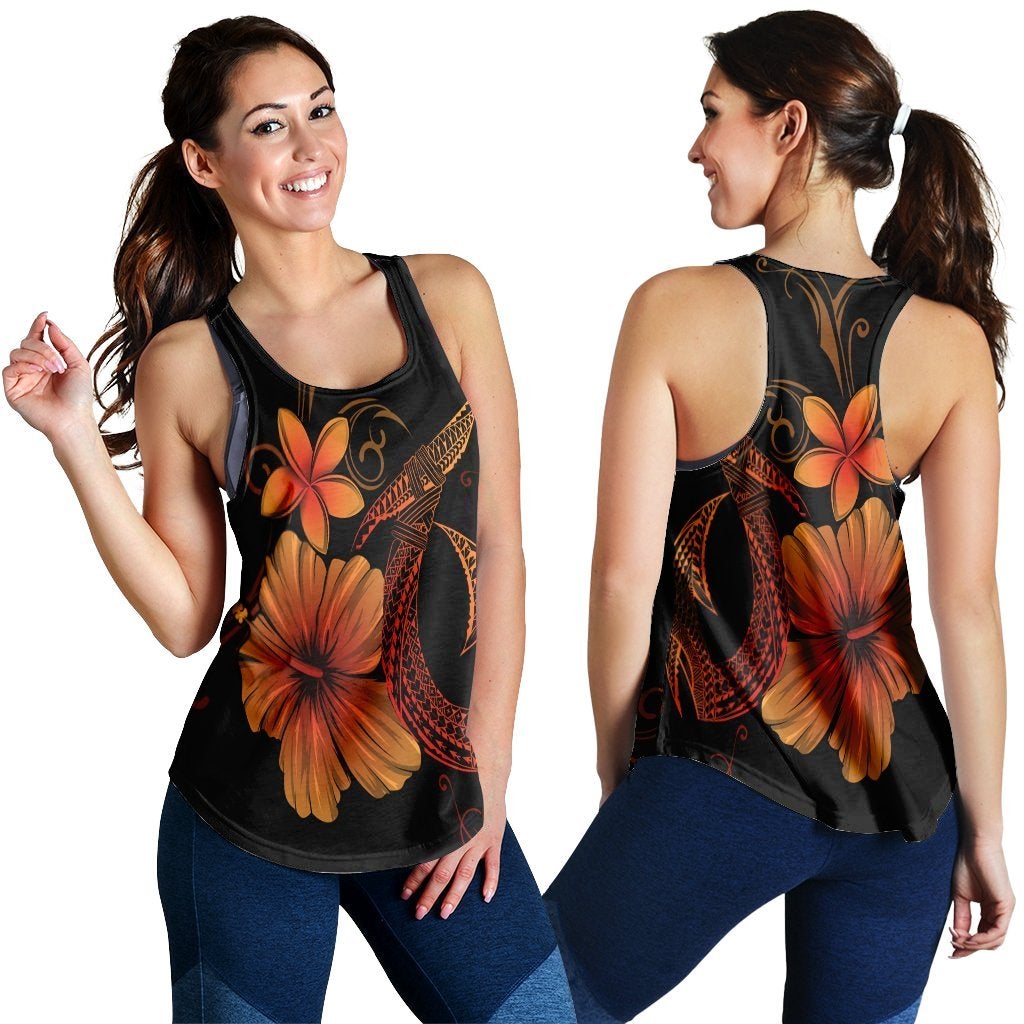 Hawaii Fish Hook Hibiscus Plumeria Polynesian Racerback Tank Orange Ha75426