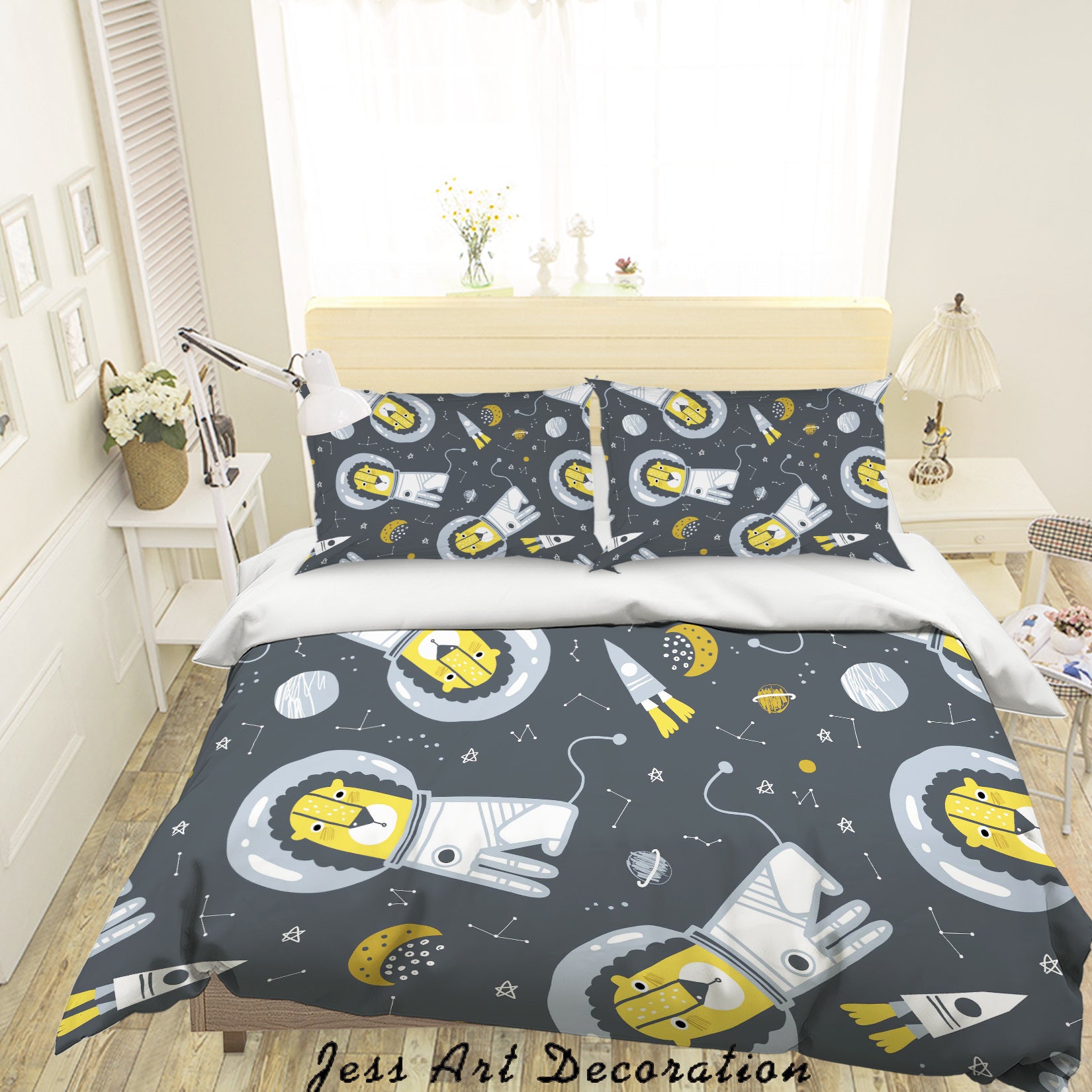 3D Cartoon Lion Astronaut Quilt Cover Set Bedding Set Pillowcases 160