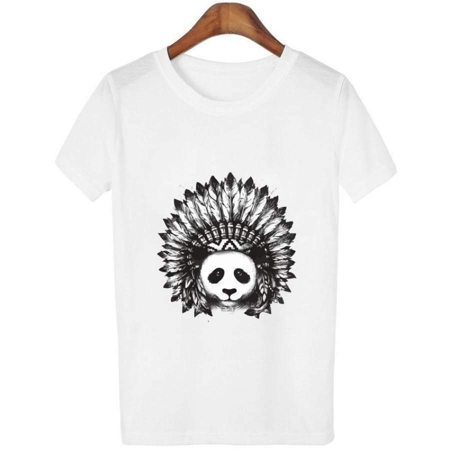 New Summer Chief Of Indian Panda T-Shirts Women Print Tee Shirt Vintage Style T Shirt Short Sleeve Top Tees