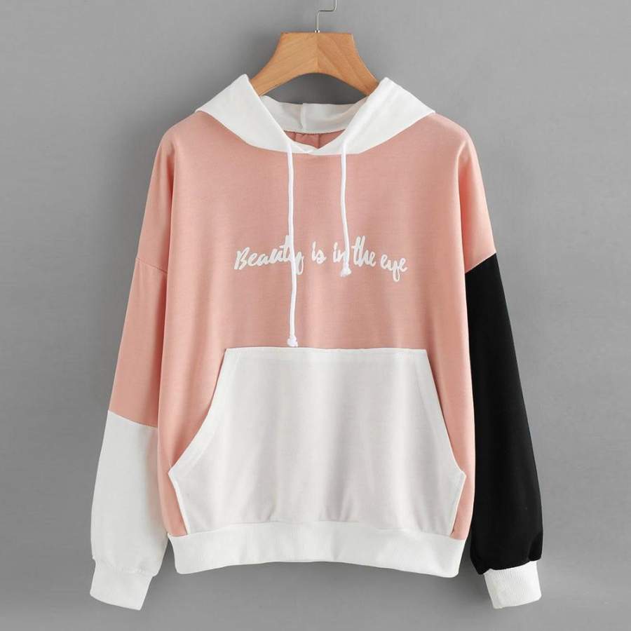 Beauty Is In The Eye Pink Patchwork Hoodie