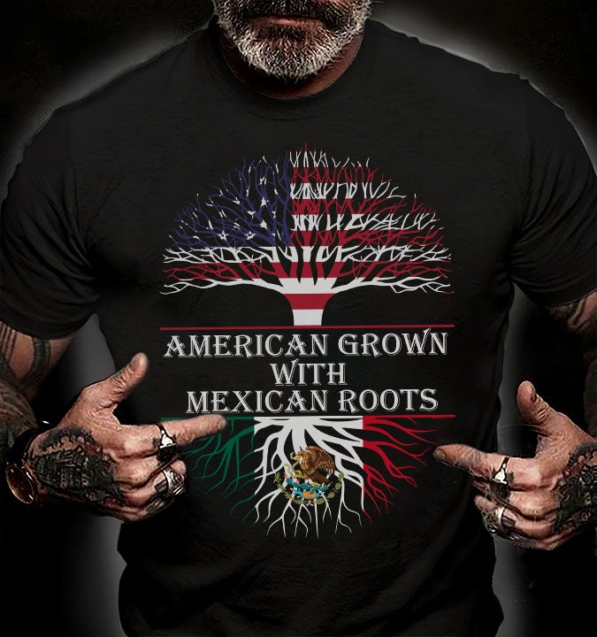 American Grown With Mexican Roots Us Flag Graphic Unisex T Shirt, Sweatshirt, Hoodie Size S – 5xl Graphic Unisex T Shirt, Sweatshirt, Hoodie Size S – 5XL