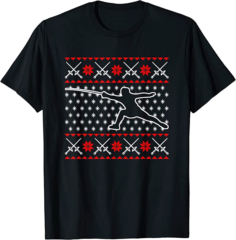 Ugly Christmas Fencing Fencer X-Mas Santa Claus New Year T-Shirt