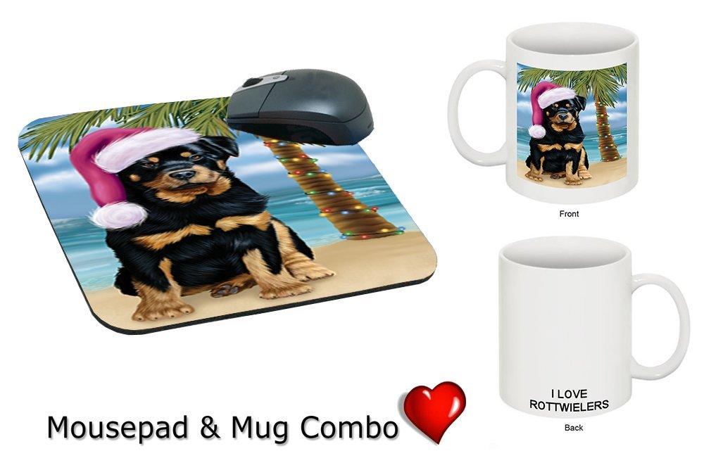 Summertime Rottweiler Puppy On Beach Christmas Mug & Mousepad Combo Gift Set Mmcg1135