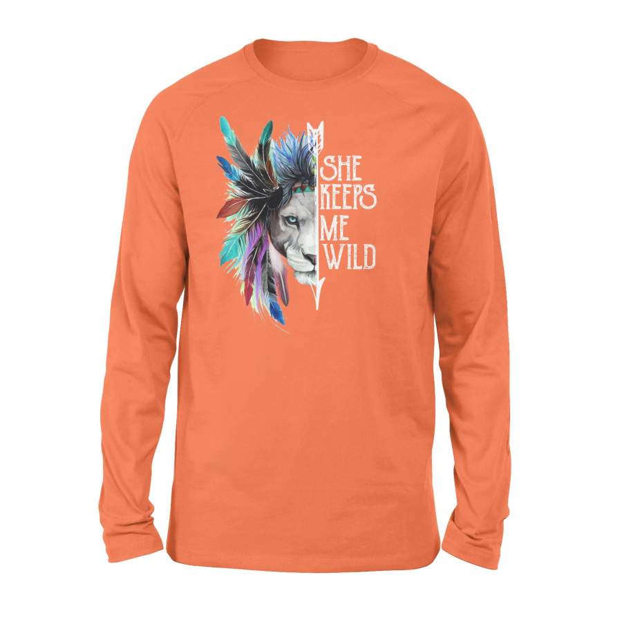 She Keeps Me Wild Lion Graphic Love Couple Valentine Long Sleeve