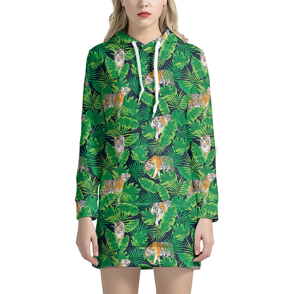 Tropical Tiger Pattern Print Women’S Pullover Hoodie Dress