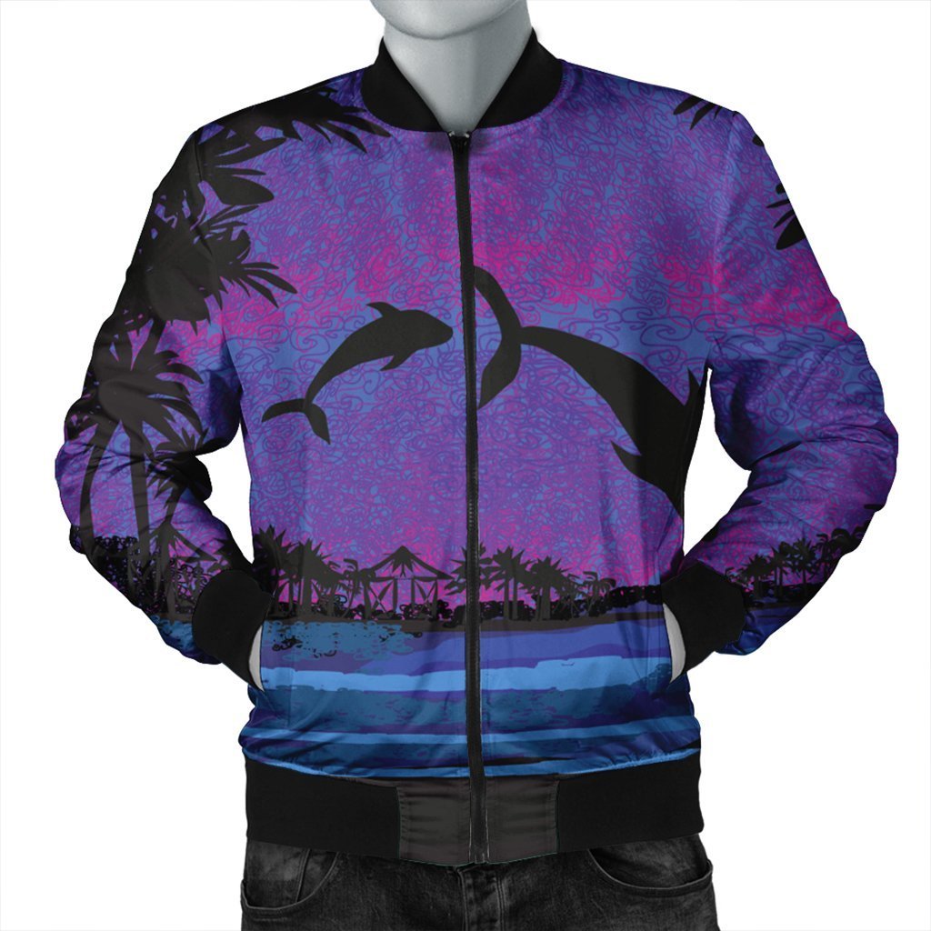 Hawaiian Dolphin In Night Polynesian Bomber Jacket