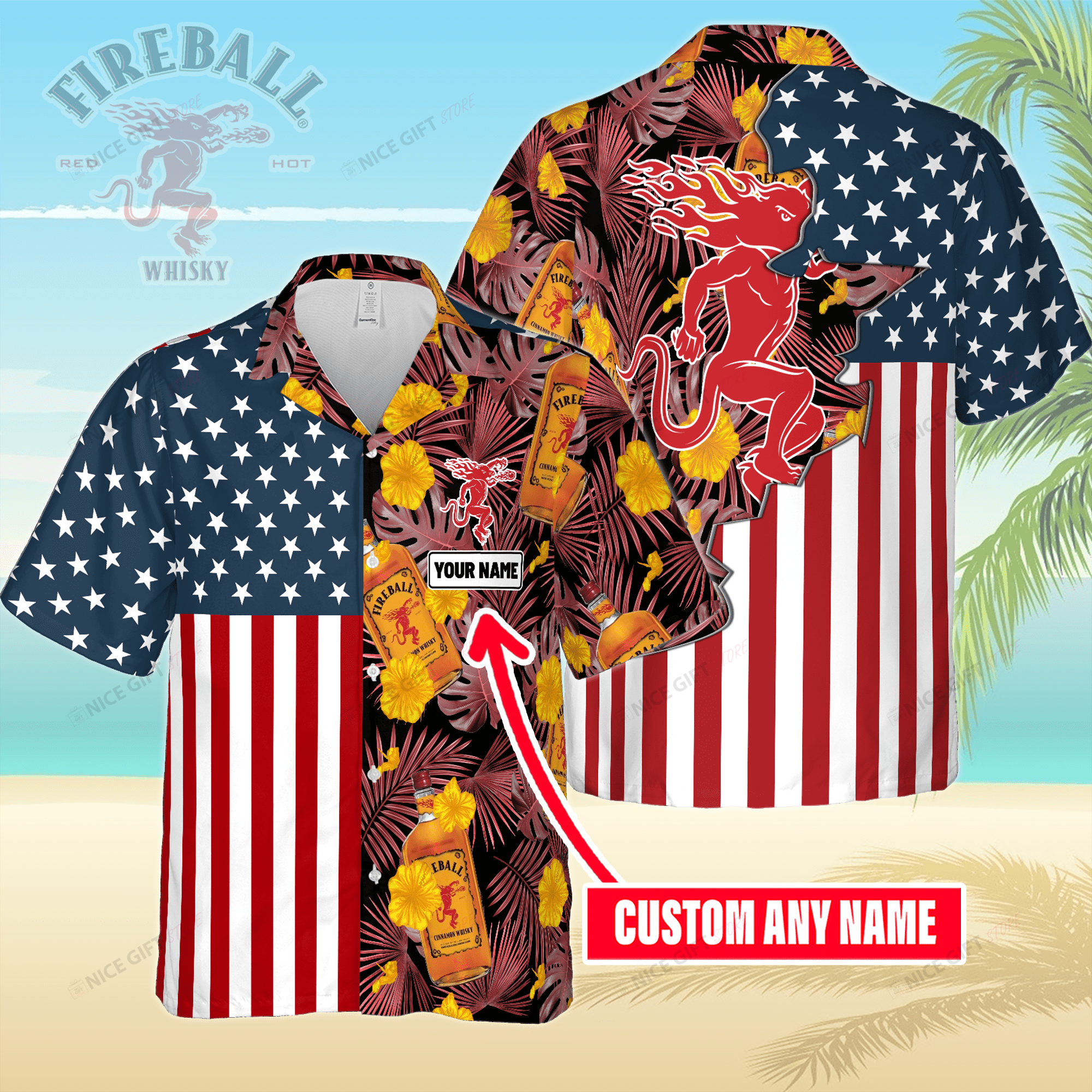 Fireball Cinnamon Whisky Custom Name Hawaiian Shirt 3Hs-Q5F8