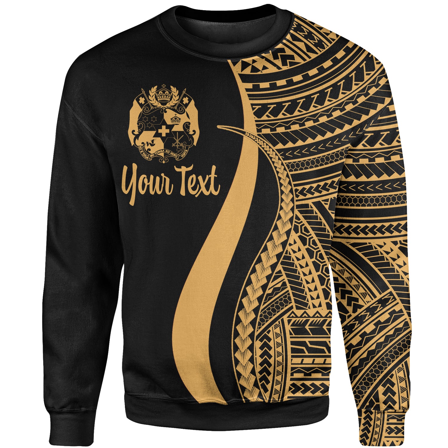 Tonga Custom Personalised Sweatshirt – Gold Polynesian Tentacle Tribal Pattern – BN11