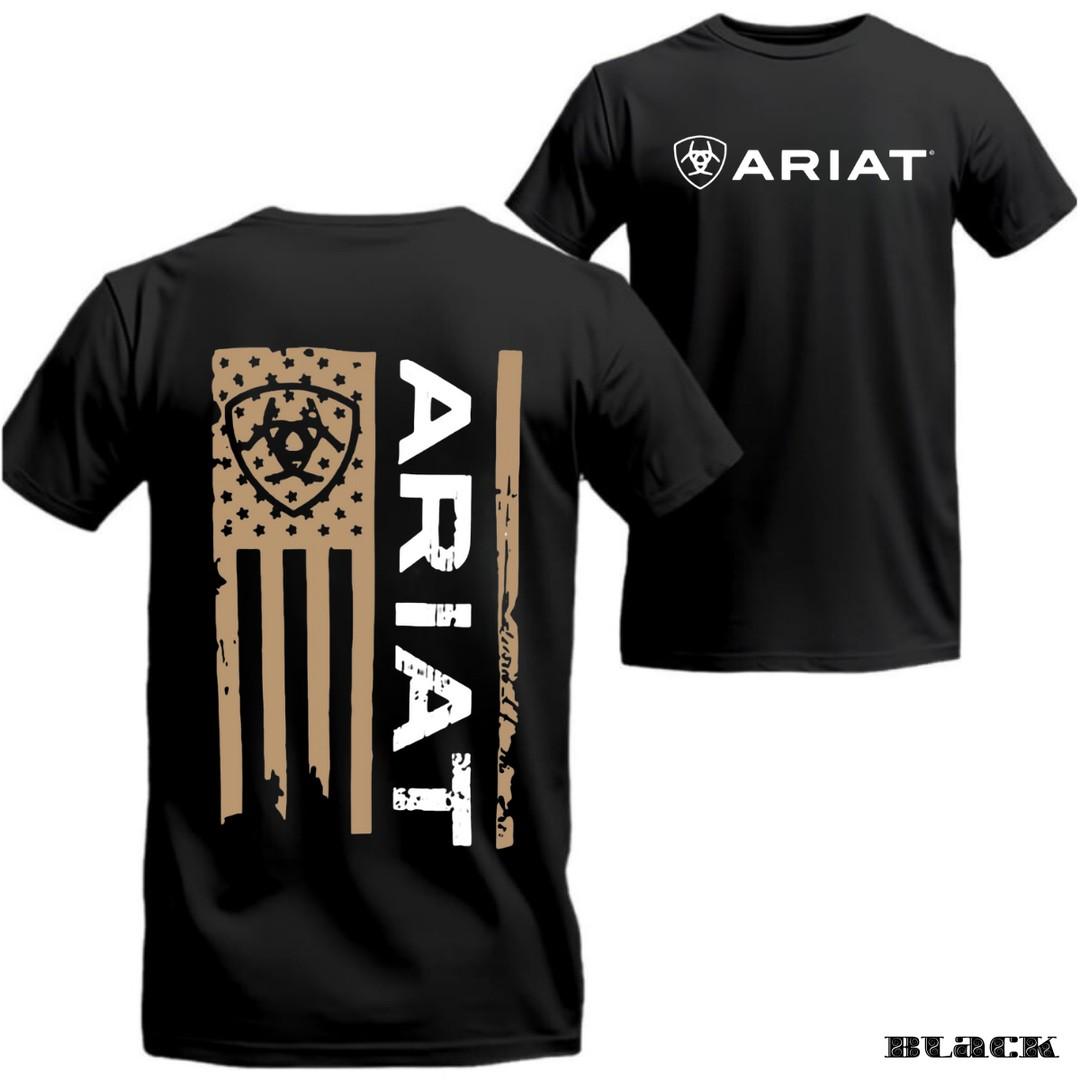 Ariat T-Shirt – Flag-Inspired Design With A Bold Emblem, Perfect For Those Who Appreciate Classic And Active Style. Menswear Top Crewneck. Menswear