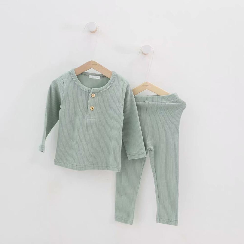 Baby Clothes Pajamas Sets Boys Girls Ribbed Pajamas Set Children Cotton Sleepwear Baby Bodysuit Home Suit 2PCS Clothes 1-11Y alx