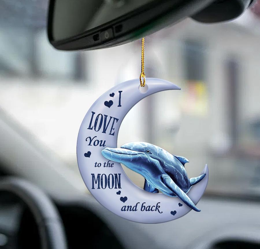 Fun Car Decor Dolphin Moon And Back 2 Sides Ornament