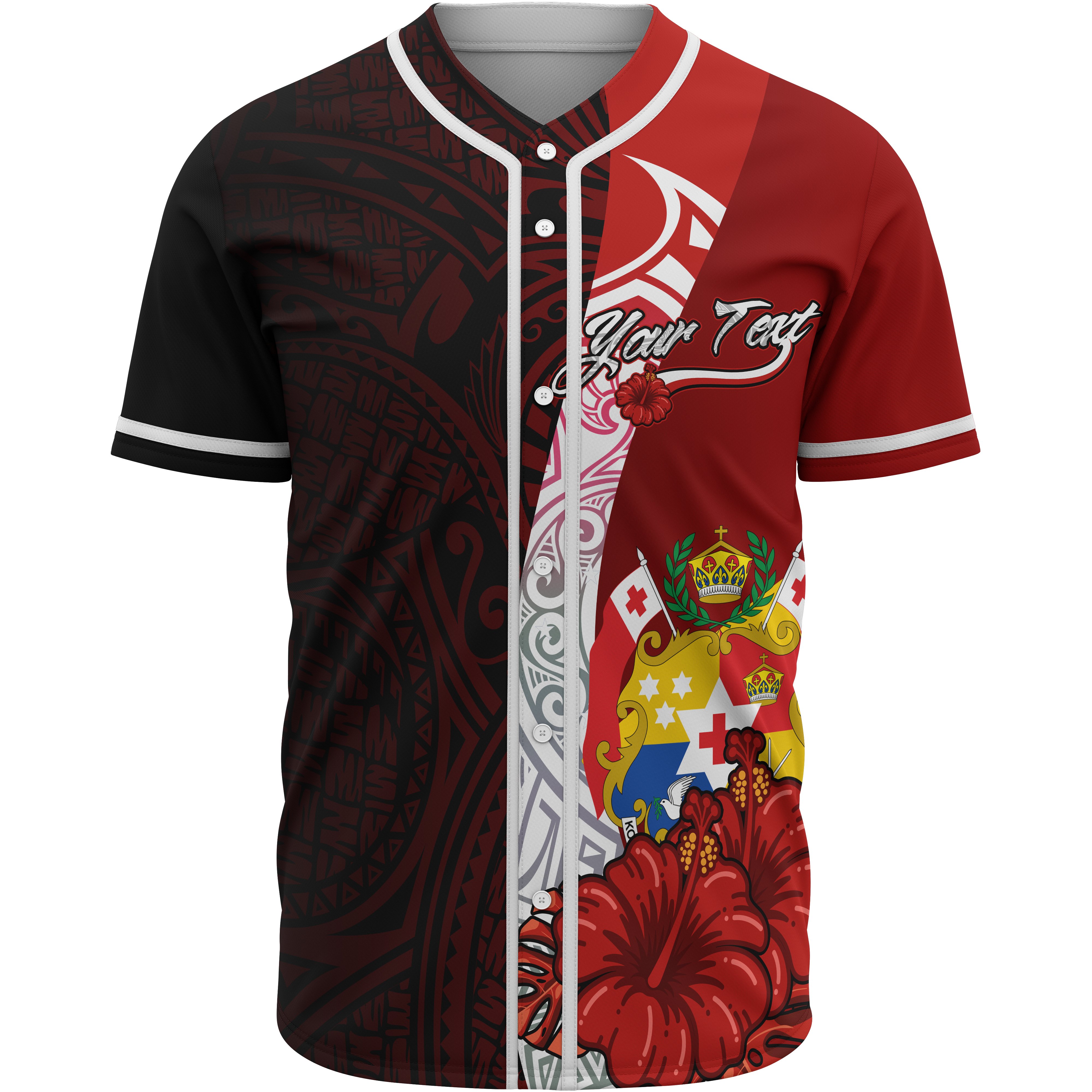 Tonga Polynesian Custom Personalised Baseball Shirt – Coat Of Arm With Hibiscus – BN12