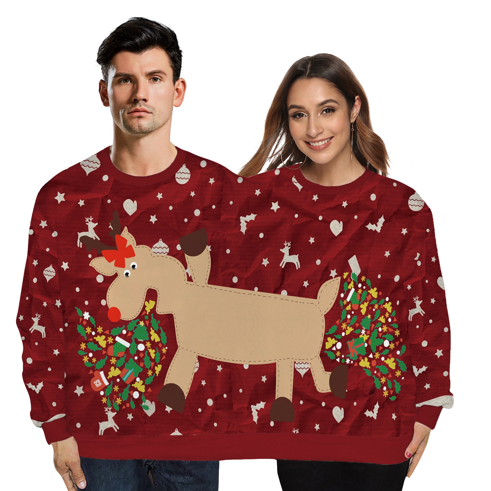 Ugly Sweater Photoshop Rction Men Women Twinsets Xmas Jumpers Tops Autumn Winter 3D Deer Couples Funny Christmas Sweatshirt Tops alx