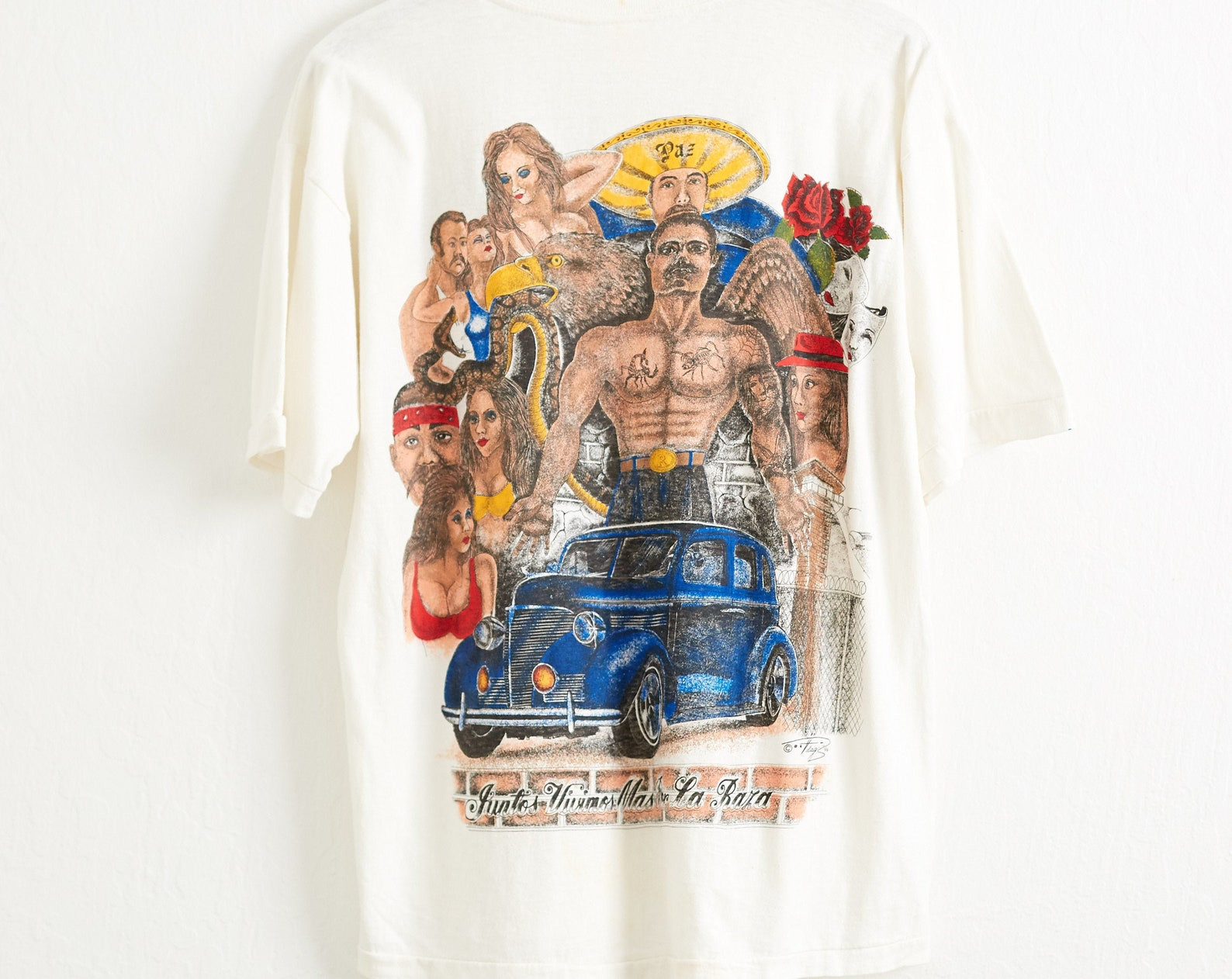 Vtg 1994 Chicano Lowrider Art T Shirt  L Tee Hip Hop Rap Tee Mexican Pride Cholo Azteca Orgullo Vato Bomber