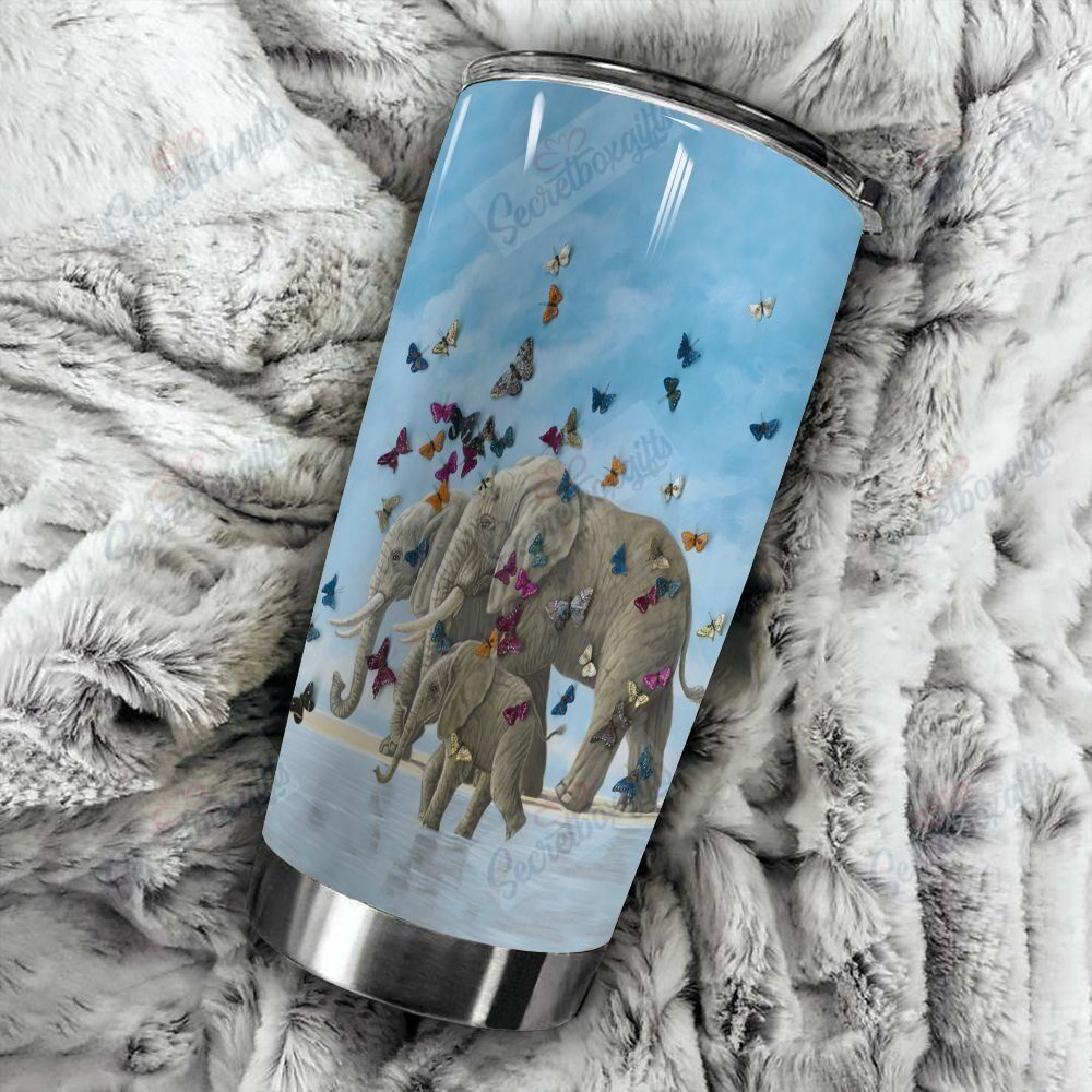 Personalized Elephant And Butterfly Gs-Cl-Ml0604 Stainless Steel Tumbler Customize Name, Text, Number