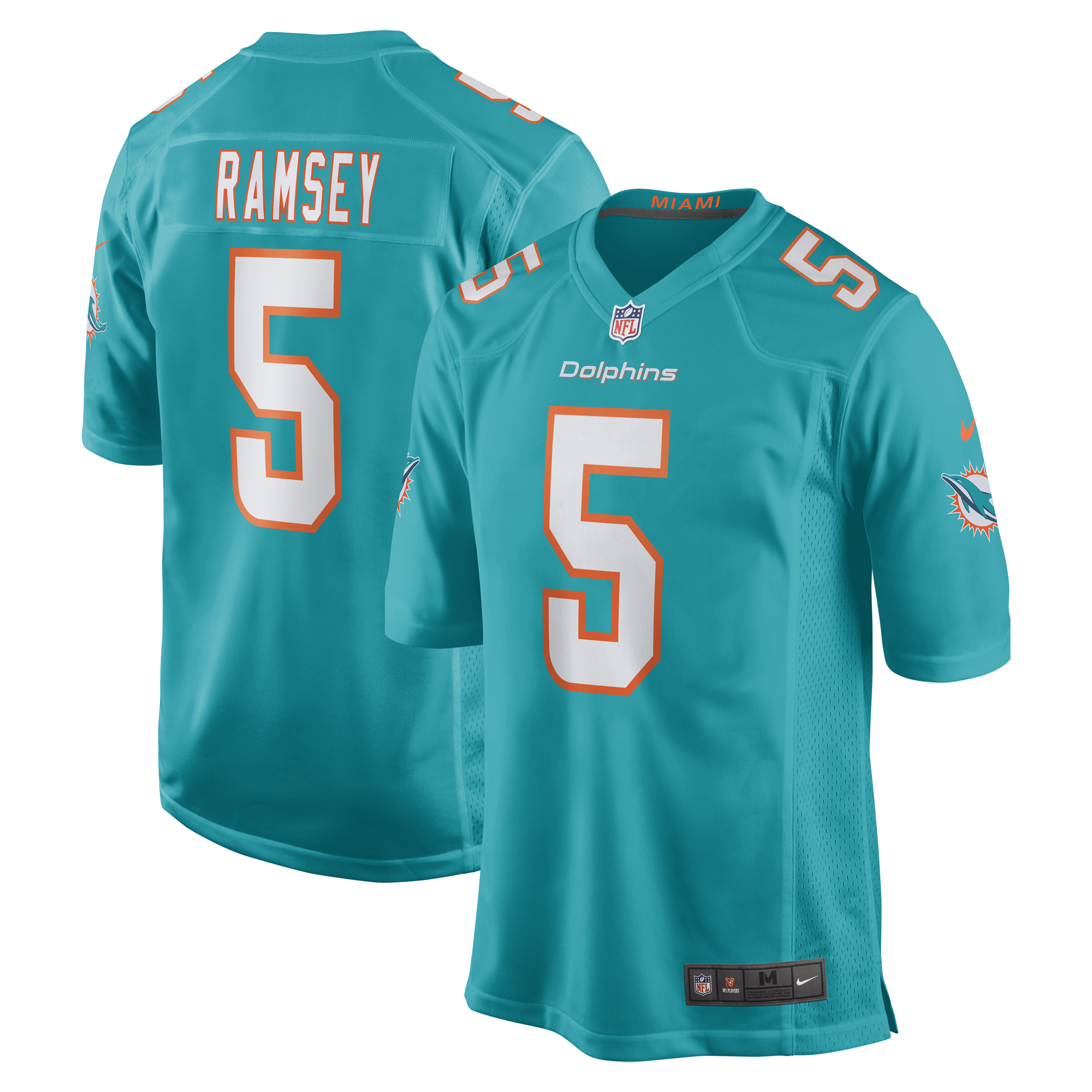 Men’s Miami Dolphins Jalen Ramsey Aqua Team Color Game Jersey