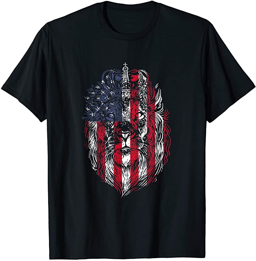 USA T-shirt Patriotic Lion American Flag T-Shirt