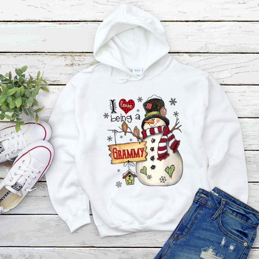 Snowman i love being a grammy funny happy christmas snowflakes white hoodie for men and women S-5XL