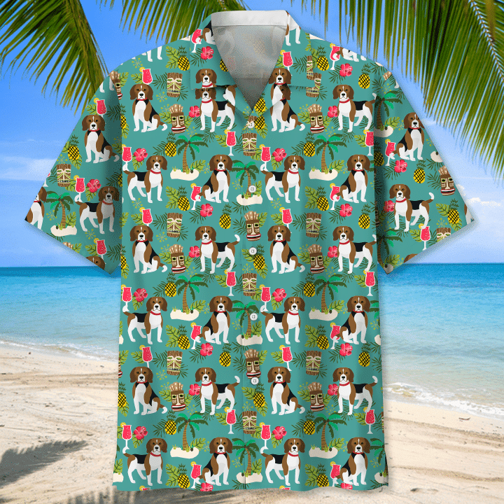 Beagle Hawaii Graphic Print Short Sleeve Hawaii Shirt Ha76380