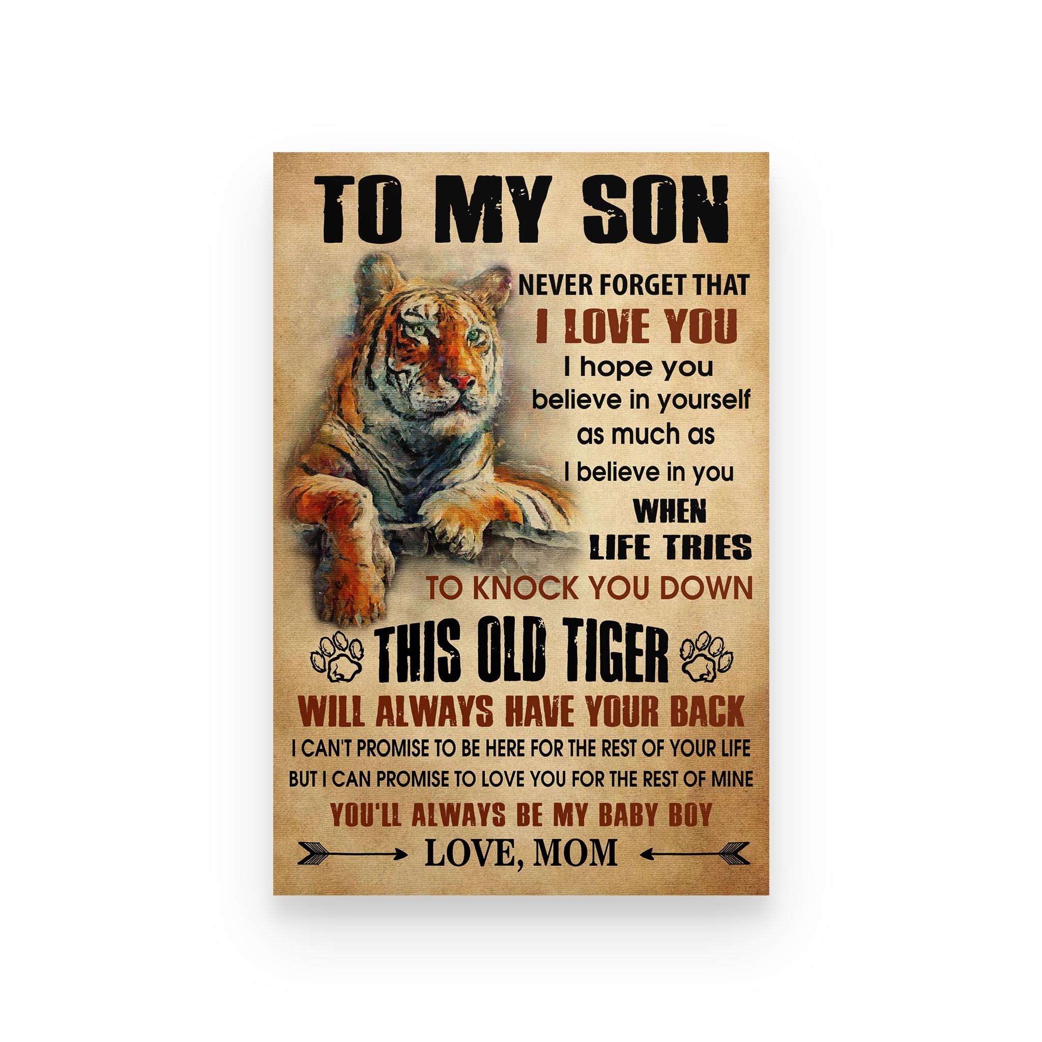 tiger poster mom to son  never forget that  i love you