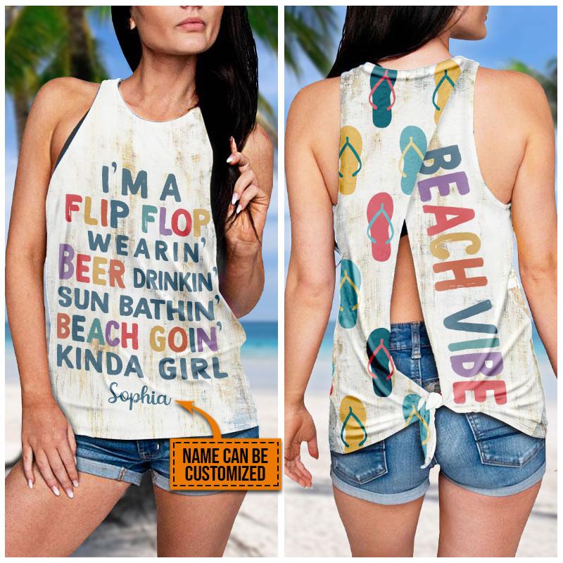 Beach Flip Flop Wearin’ Beer Drinkin’ Custom Tie-Breaker Sleeveless Top, Summer Tank Top, Summer Tanks, Beach Tshirt