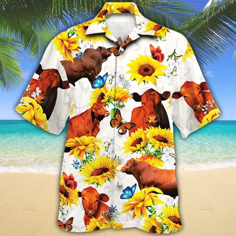 Red Angus Cattle Lovers Sun Flower Hawaii Shirt Ha12302