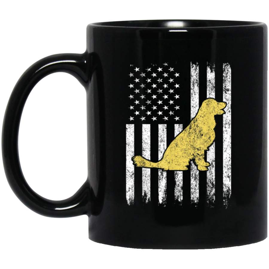 Vintage Flag Proud American Loves Golden Retriever Dog Gift Mug