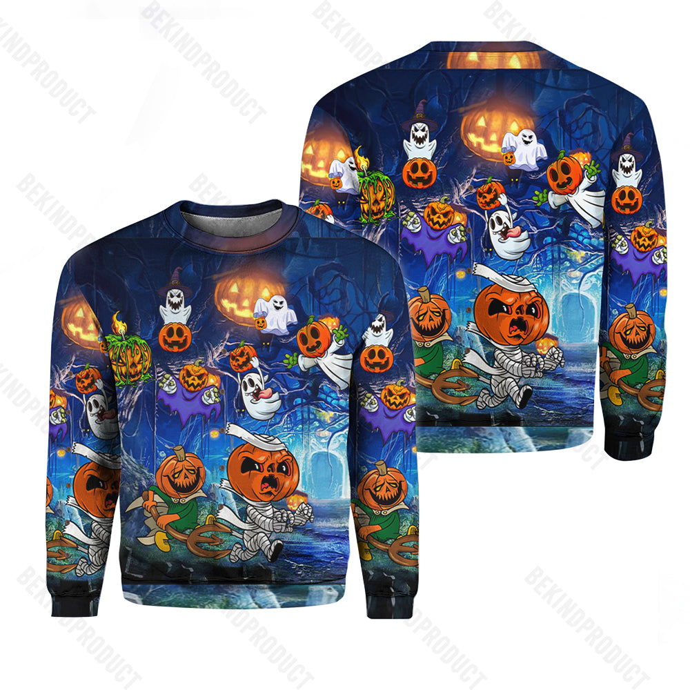 Amazing Pumpkin And Ghost Halloween Crewneck Sweatshirt All Over Print Sweatshirt For Women Sweatshirt For Men Swn1053