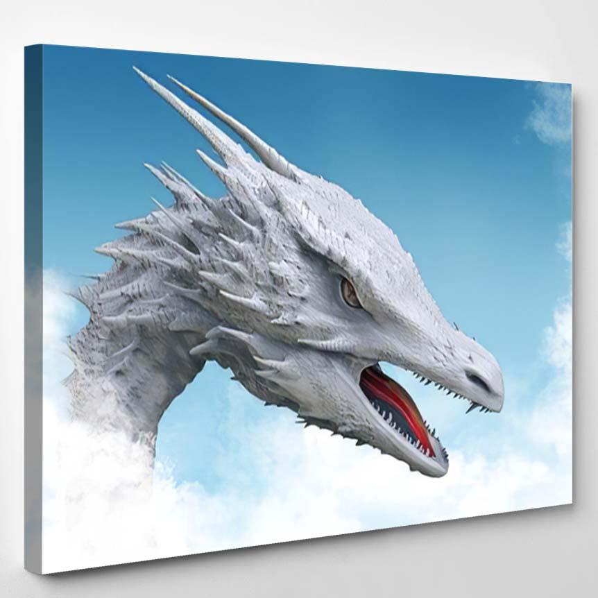 White Dragon 3D Illustration – Dragon Animals Canvas Print