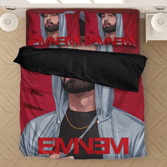 Awesome Hip Hop Rapper Eminem Fan Art Red Duvet Quilt Bedding Set