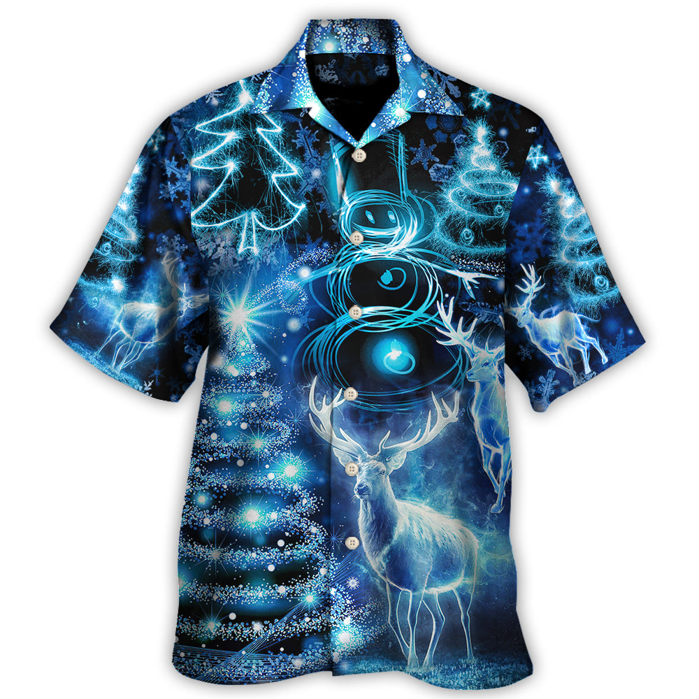 Christmas Deer Snowman Tree Glow Light Style Hawaii Shirt Ha95210