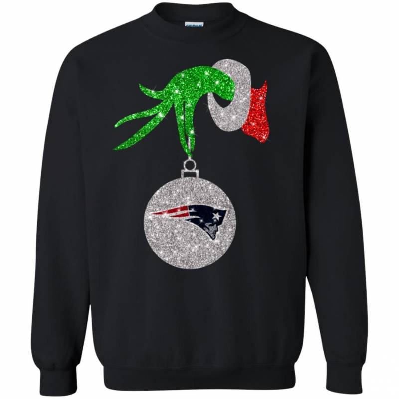 New England Patriots Glitter Grinch Monogram Ornament Christmas Gift Sweatshirt